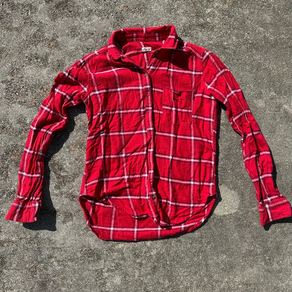 Hollister Red Plaid Women's Button Down Shirt